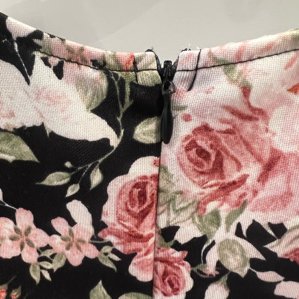 Aqua Black Dress Pink Floral size S fits like XS Flounce Hem Worn Once EEUC - Picture 10 of 11